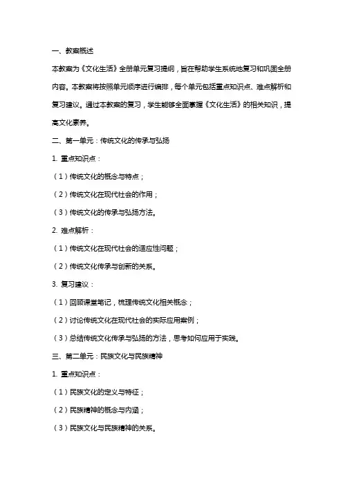 《文化生活》全册单元复习提纲(教案)