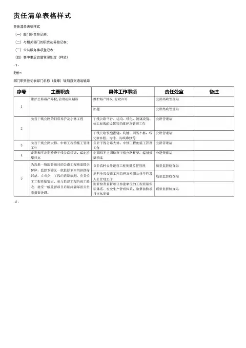 责任清单表格样式