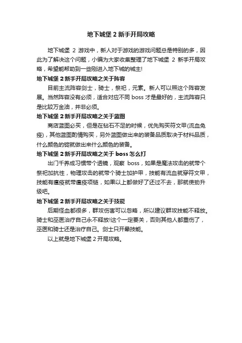 地下城堡2新手开局攻略