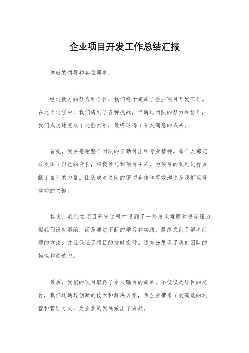 企业项目开发工作总结汇报