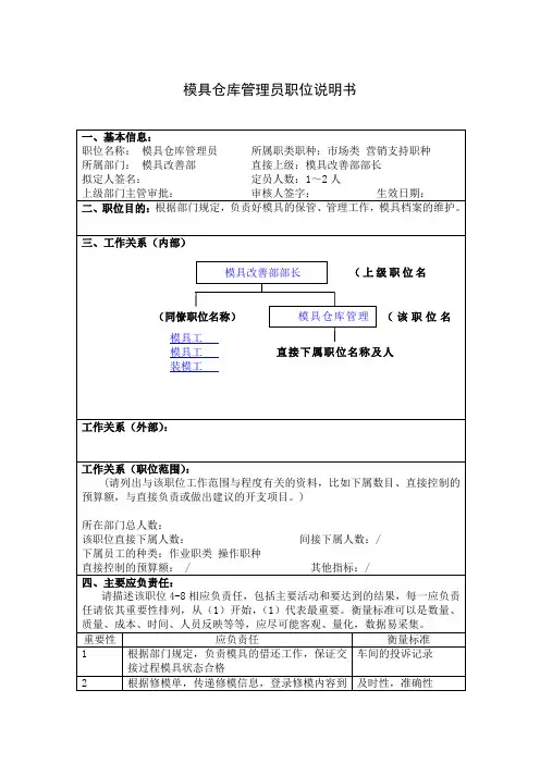 模具仓库管理员职位说明书