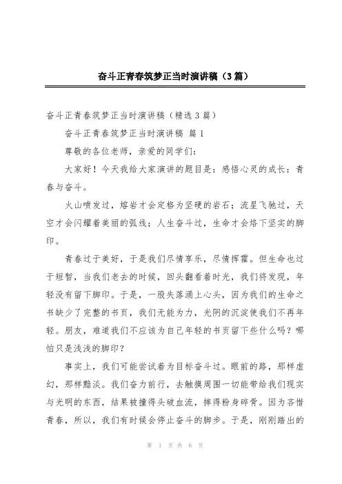 奋斗正青春筑梦正当时演讲稿(3篇)