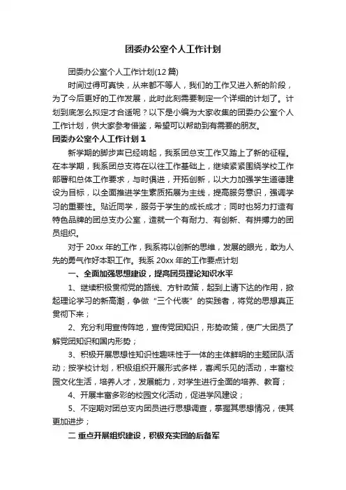 团委办公室个人工作计划
