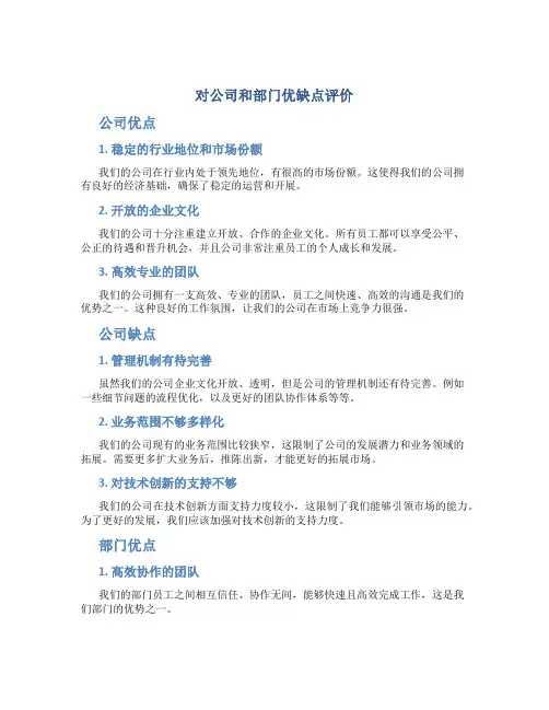 对公司和部门优缺点评价
