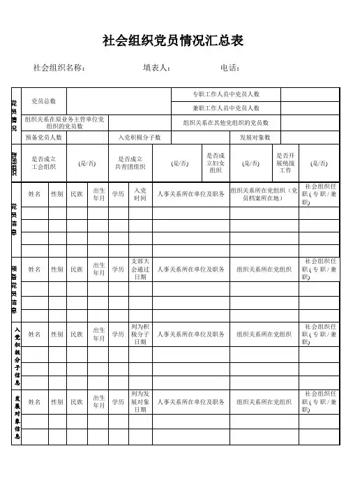 社会组织党员情况汇总表