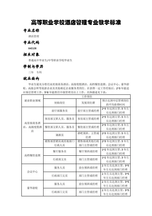 酒店人力资源管理实务教学标准