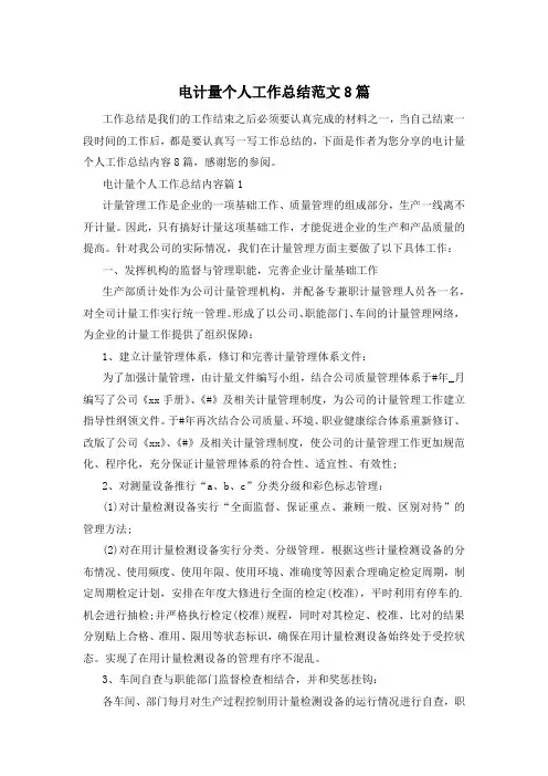 电计量个人工作总结范文8篇