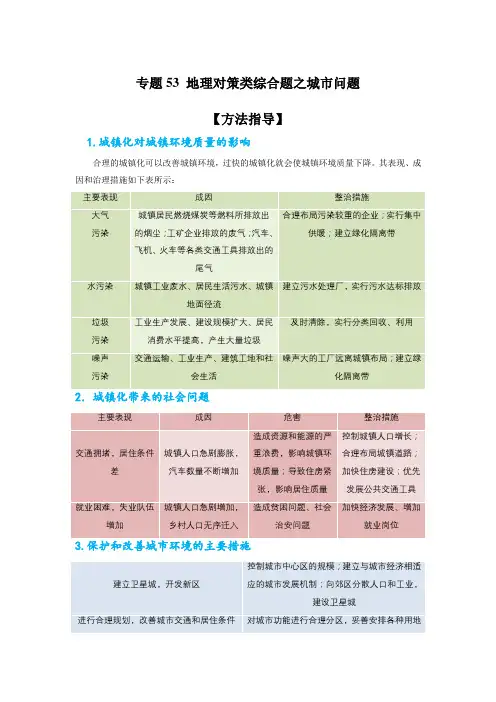 专题53：地理对策类综合题之城市问题(解析版)-备战高考地理二轮复习题型专练