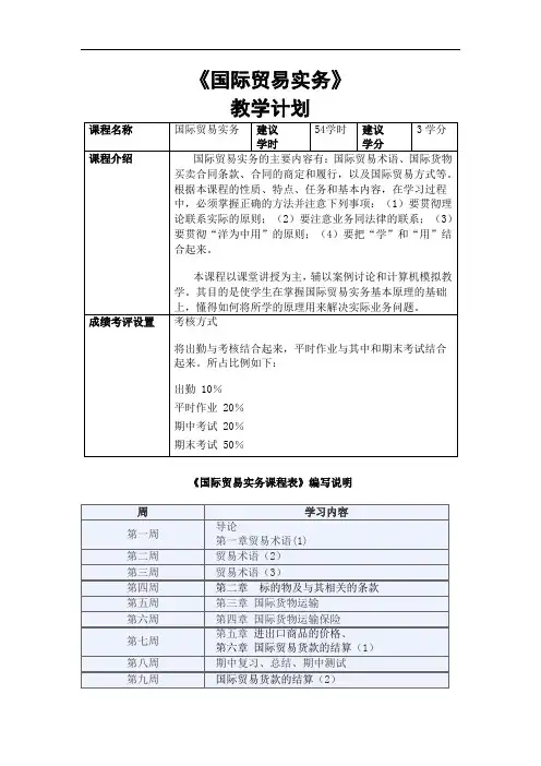 《国际贸易实务》—教学计划