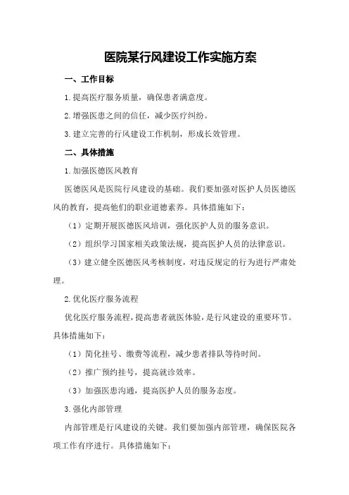 医院某行风建设工作实施方案