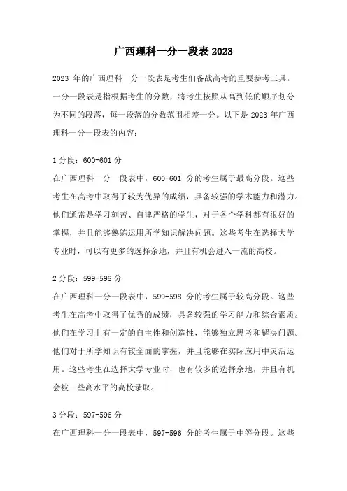 广西理科一分一段表2023