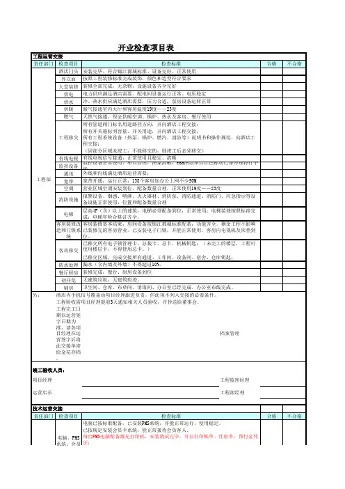 开业检查项目表