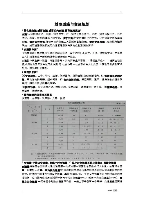 城市道路与交通规划复习题