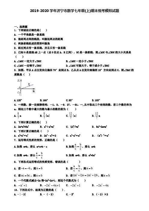 2019-2020学年济宁市数学七年级(上)期末统考模拟试题