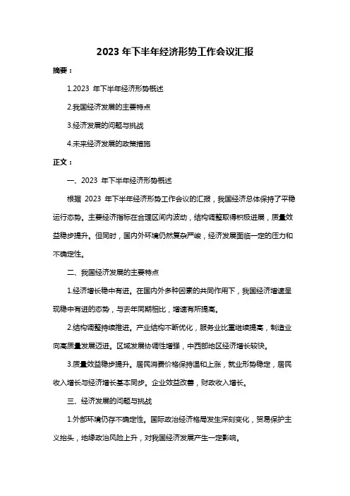 2023年下半年经济形势工作会议汇报