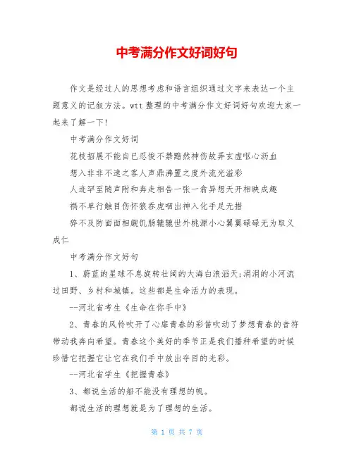 中考满分作文好词好句
