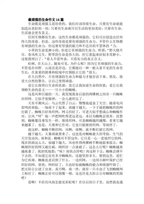 最顽强的生命作文14篇范文精选