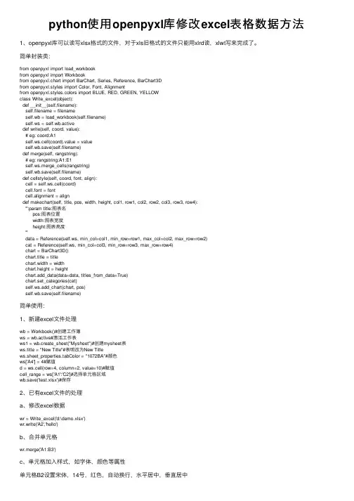 python使用openpyxl库修改excel表格数据方法