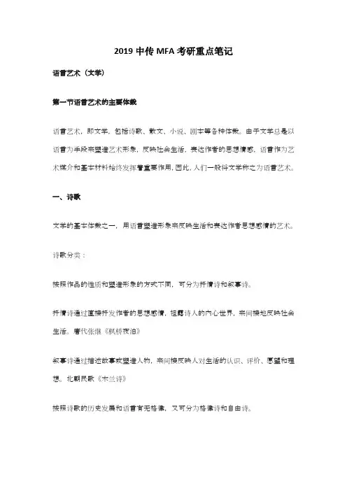 2019中传MFA考研重点笔记