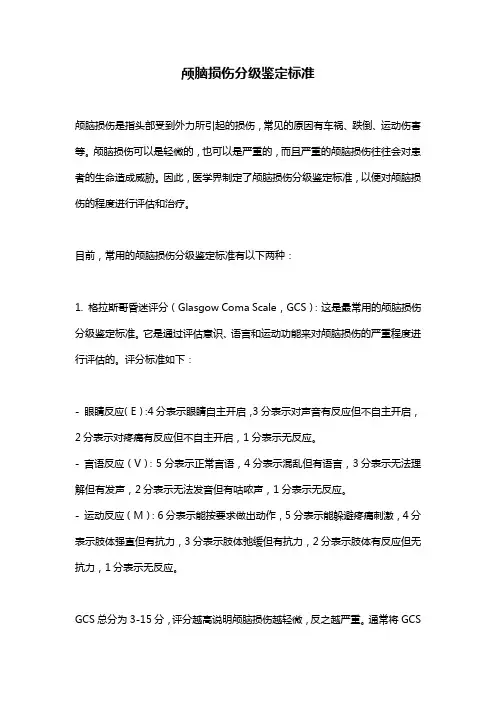 颅脑损伤分级鉴定标准