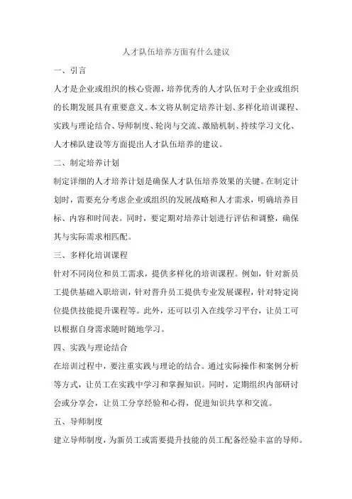 人才队伍培养方面有什么建议
