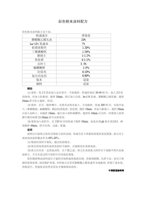 彩色粉末涂料配方