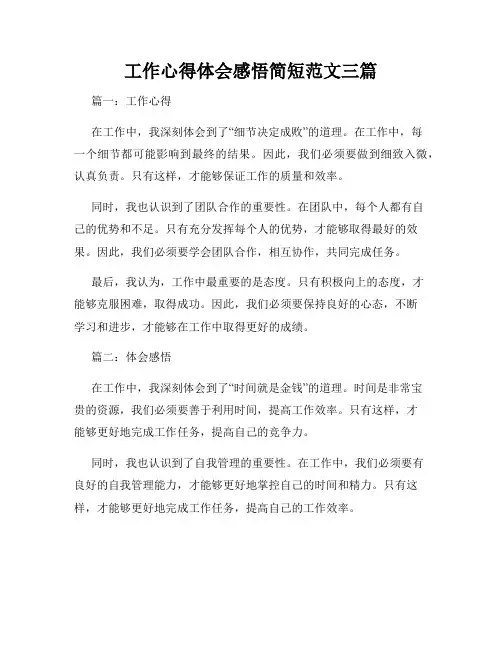 工作心得体会感悟简短范文三篇