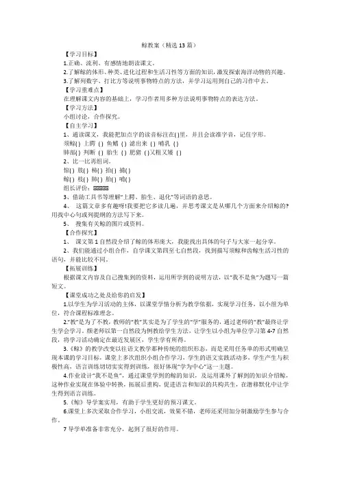 鲸教案(精选13篇)