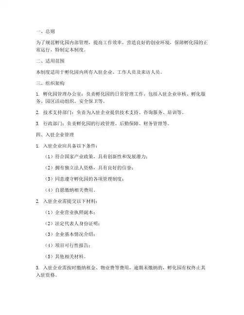 孵化园工作日常管理制度