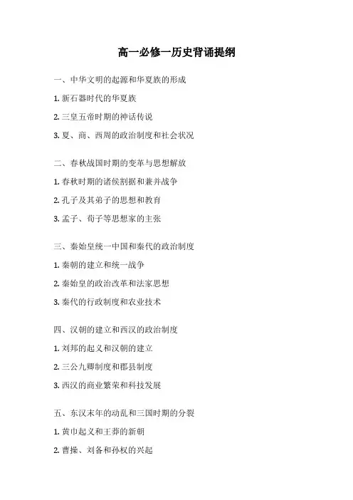 高一必修一历史背诵提纲