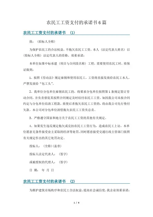 农民工工资支付的承诺书6篇