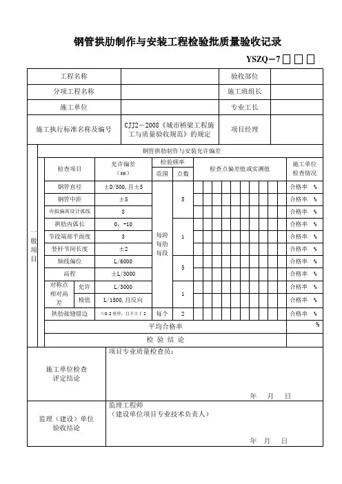 钢管拱肋制作与安装工程检验批质量验收记录