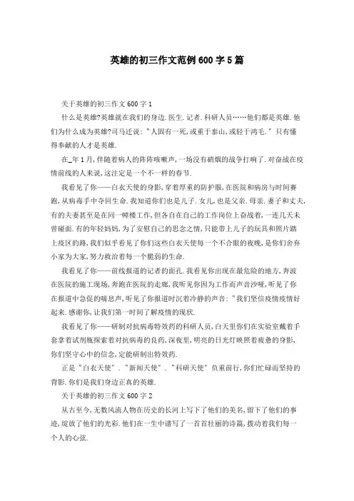 英雄的初三作文范例600字5篇