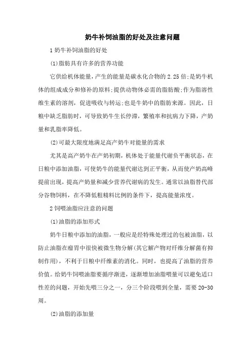 奶牛补饲油脂的好处及注意问题