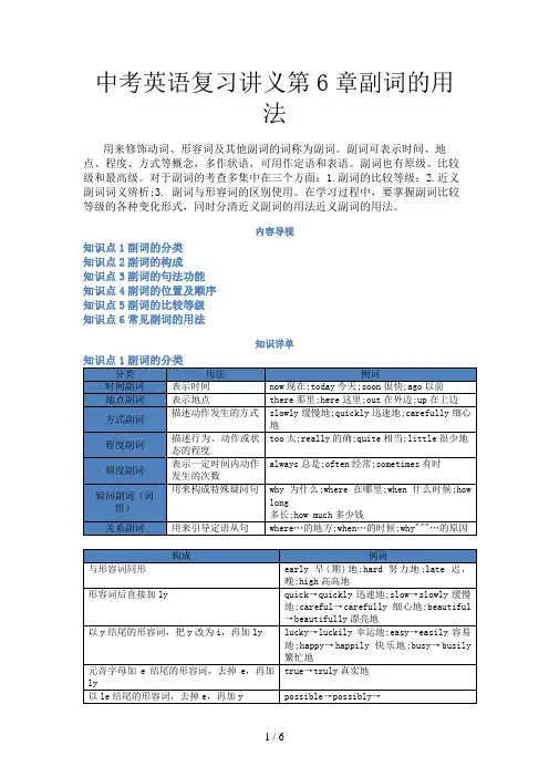 中考英语复习讲义第6章副词的用法