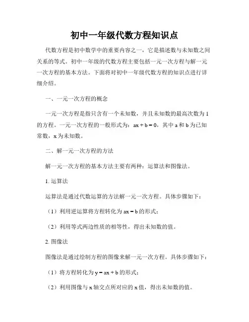 初中一年级代数方程知识点