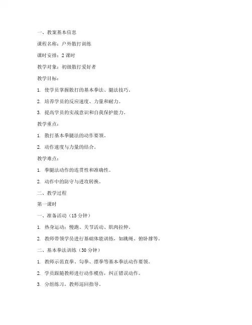户外训练散打教案模板范文