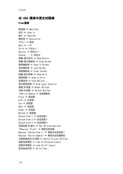 AE菜单中英文对照表 (超全)