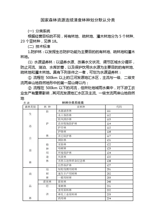 国家森林资源连续清查林种划分默认分类