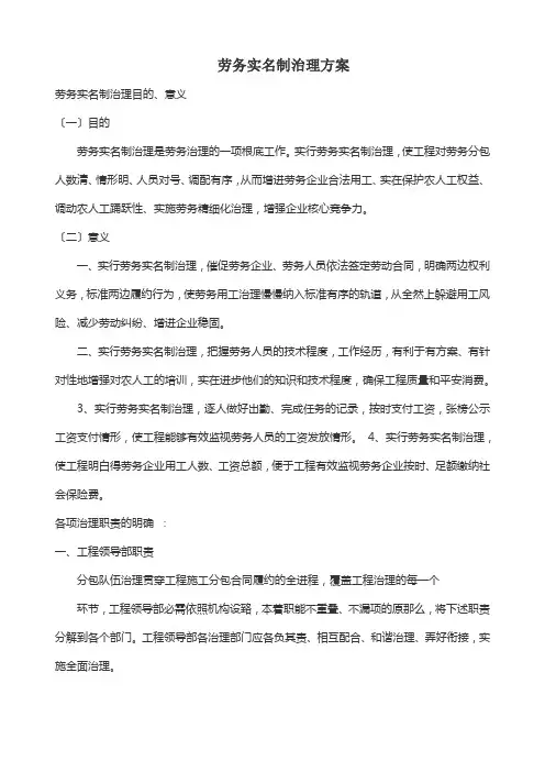 劳务实名制治理方案