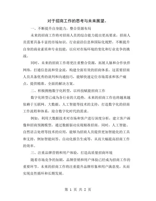 对于招商工作的思考与未来展望
