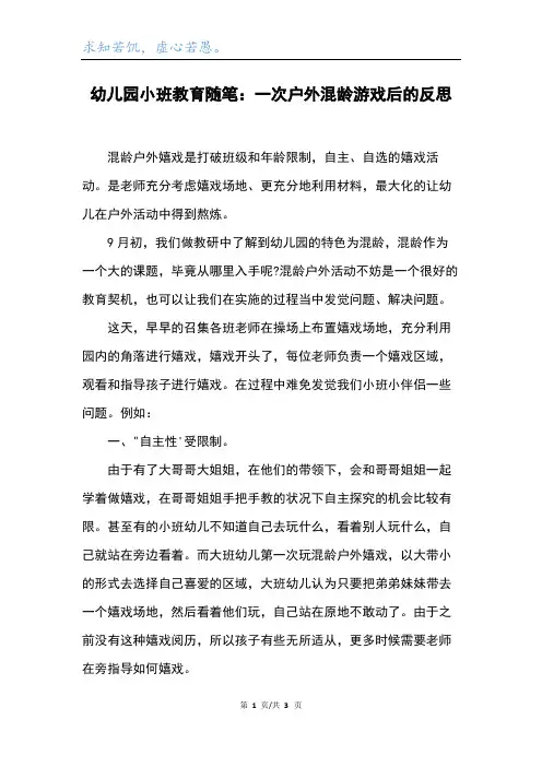 幼儿园小班教育随笔：一次户外混龄游戏后的反思