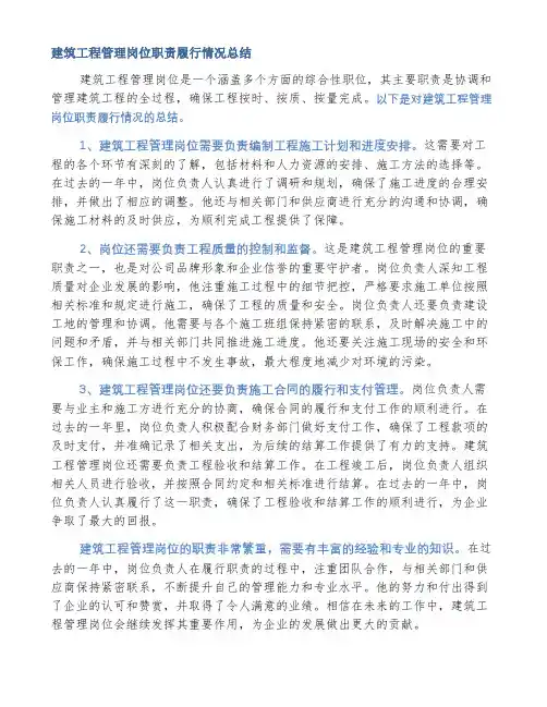 建筑工程管理岗位职责履行情况总结