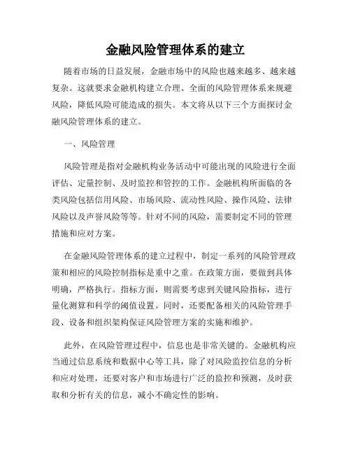 金融风险管理体系的建立