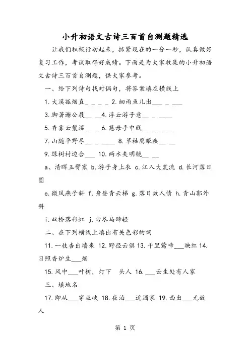 2018年小升初语文古诗三百首自测题精选-文档资料