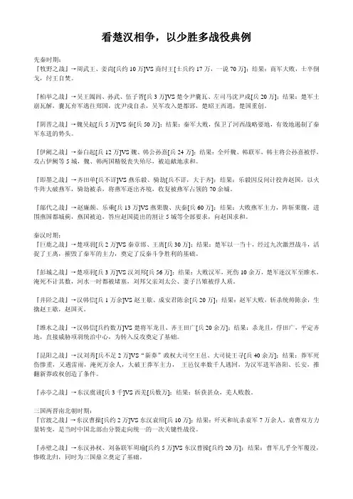 看楚汉相争,以少胜多战役典例