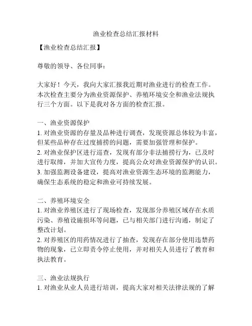 渔业检查总结汇报材料