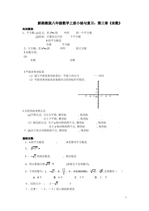 新湘教版八年级数学上册小结与复习：第三章《实数》