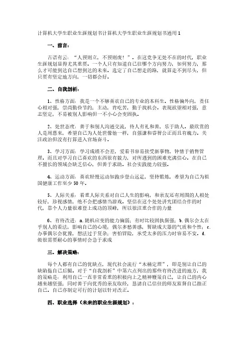 计算机大学生职业生涯规划书