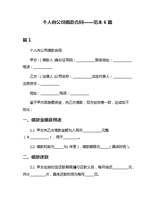 个人向公司借款合同——范本6篇